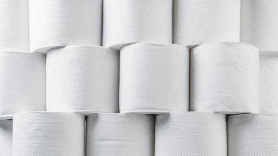 Stacked toilet paper rolls.