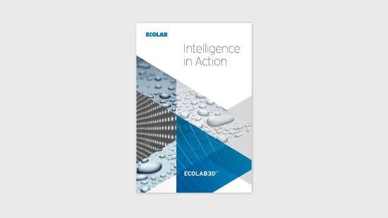  Cover page of Ecolab's ECOLAB3D brochure, titled Intelligence in Action. 