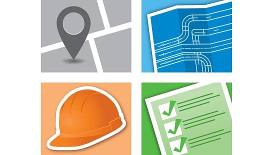 Data Center Life cycle program , site selection map icon, design blueprint icon, hard hat data center construction icon, data center assessment operation checklist icon
