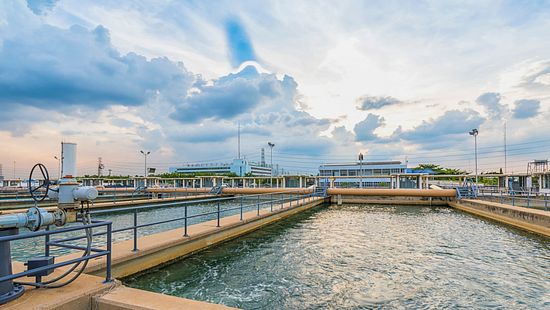 Wastewater pool at sunrise 