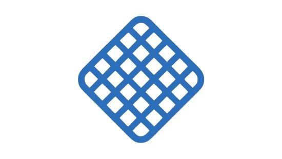 Blue grid net icon arranged in a diamond shape with evenly spaced openings.